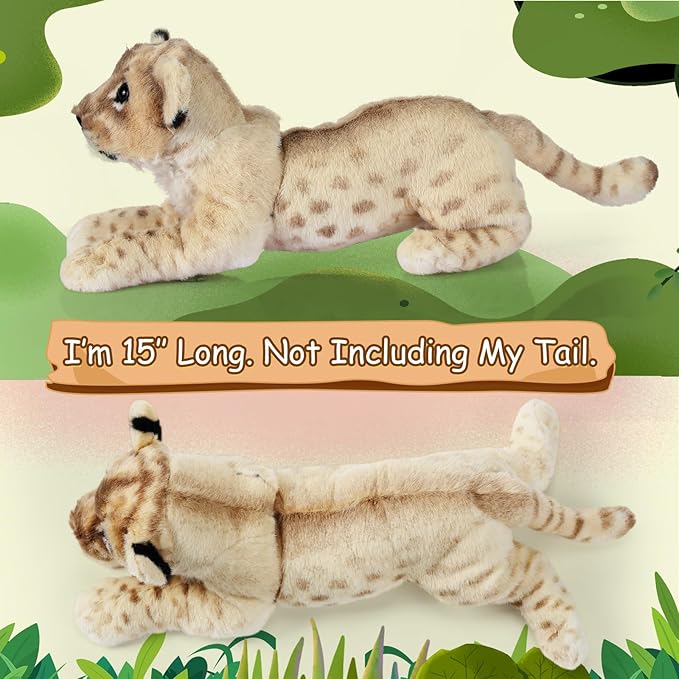 15 Inch Stuffed Animal Stuffed Tiger Leopard Lion Plush Toys Realistic Plush Gifts Wild Animal Toys Jungle Animals for Boys Girls Birthday Parties Gift(Lion)