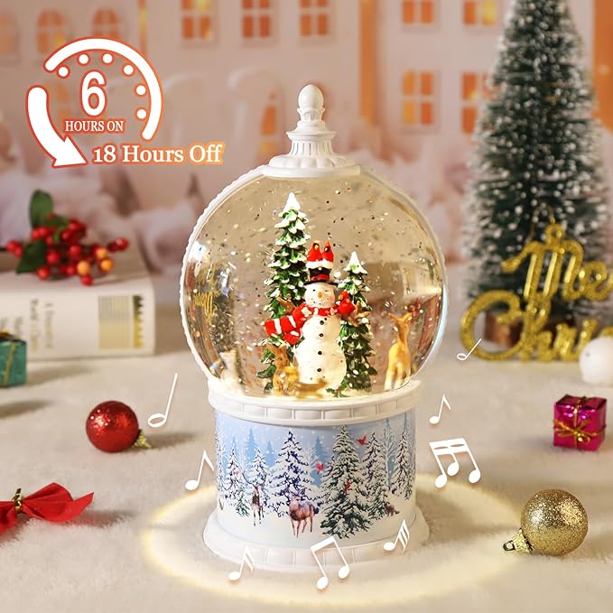 Christmas Snow Globes 10.2 Inch Christmas Music Spinning Snow Globe,6 Hours Timer, Christmas Tree Snowman USB & Battery Operated Christmas Lantern for Christmas Indoor Decorations Xmas Gifts
