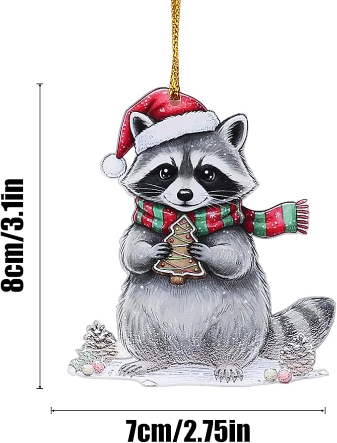 6 Pcs Acrylic Christmas Raccoon Ornaments for Christmas Tree Decor, Cute Raccoon Hanging Decorations for Family, Friends & Holiday Festivities