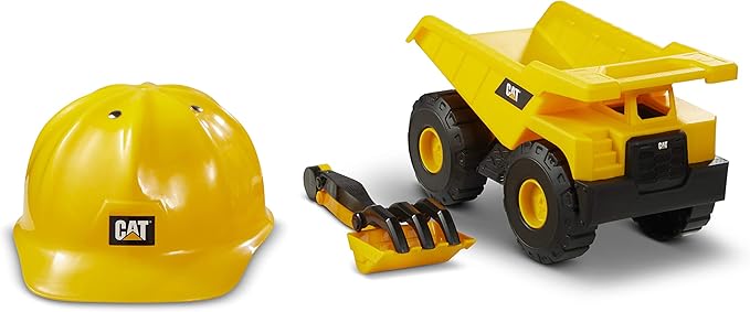 CAT Construction Toys, Dump Truck Set with CAT Hard Hat and Sand Tools, Outdoor Toys for Kids Ages 3+