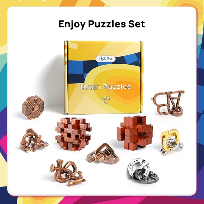 9pcs Difficulty Puzzles Gift for Adults, Teens, and Kids Brain Teaser Puzzles Game Desk Toys