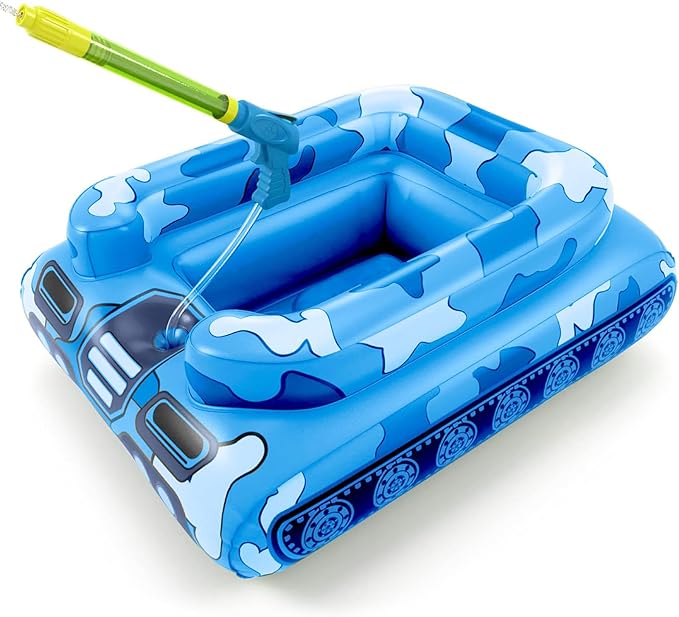 Inflatable Tank Pool Floats Kids - Jasonwell Toddler Pool Floaties Swimming Pool Tank with Water Cannon Gun Swim Floaty Rafts Lake Beach Party Pool Toys for Boys Girls Toddlers Kids