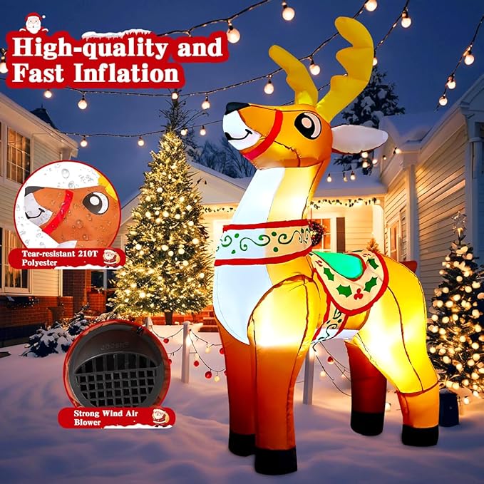 GOOSH 6 FT Christmas Inflatables Reindeer Outdoor Decorations Blow Up Yard Cute Deer with Built-in LEDs for Xmas Garden Lawn Indoor Party Decor