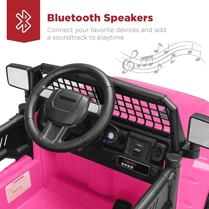 Best Choice Products 12V Kids Ride On Truck Car w/Parent Remote Control, Spring Suspension, LED Lights, AUX Port - Hot Pink