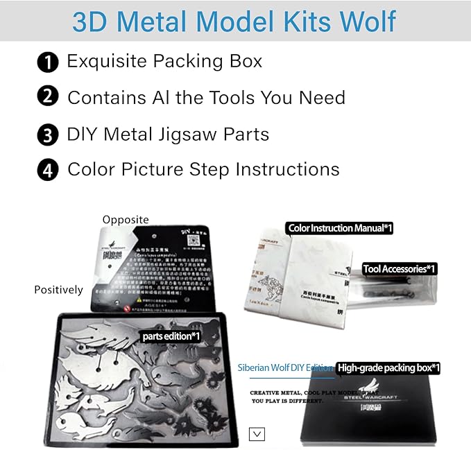 3D Metal Puzzles for Adults, Metal Model Kits for Adults, Mechanical Wolf Mechanical 3D Puzzle Stainless DIY Gifts for Men Women Home Decor Art Craft Gifts Toys.