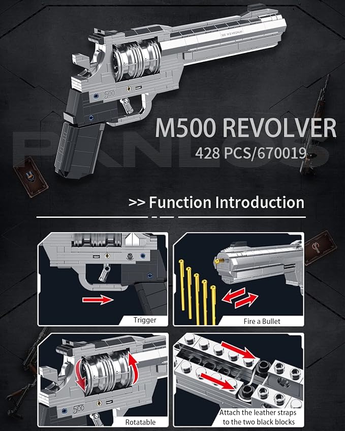 1:1 Revolver Building Blocks Gun Sets - 428 PCS Model Guns Collection Toy Building Bricks Sniper Set Shootable - Simulation Militarily Toy Lovers for Kids and Adults Gift