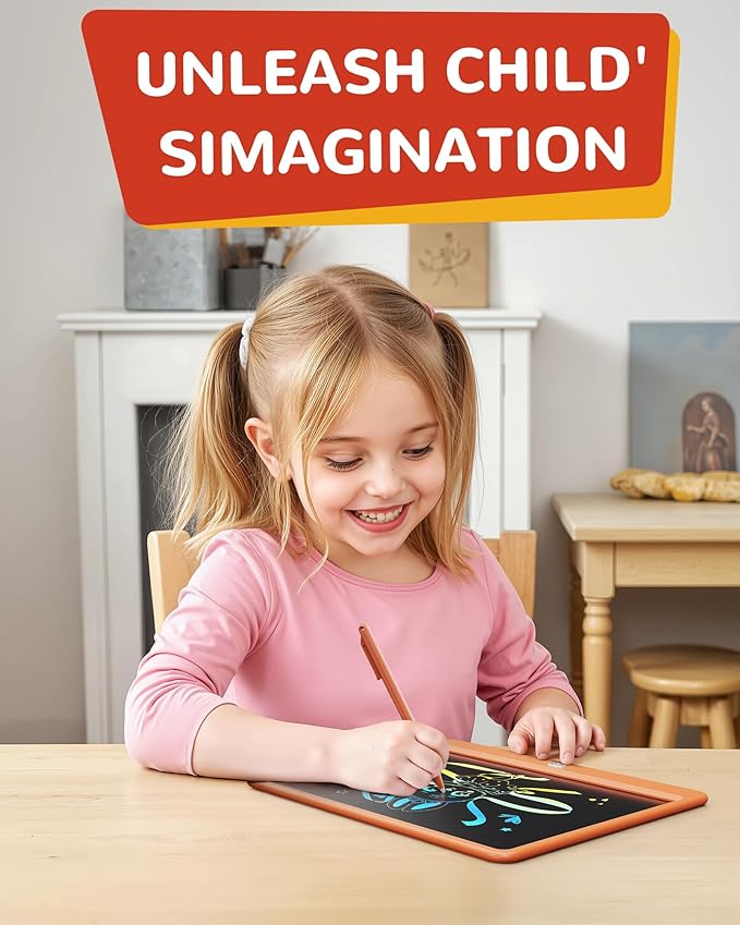 KOKODI LCD Writing Tablet, 12 Inch Colorful Toddler Doodle Board Drawing Tablet, Erasable Reusable Electronic Drawing Pads, Educational and Learning Toy for 3-6 Years Old Boy and Girls(Orange)