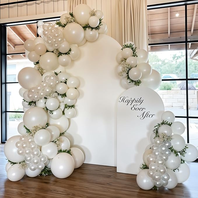 Pearl White Double-Stuffed Balloons Arch Garland Kit, 60 Pack 18/12/10/5 Inch Different Size Standard White Pearl Balloons for Wedding Bridal Shower Anniversary Birthday Engagement Decor
