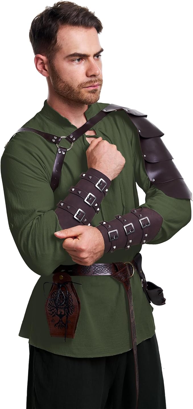 8 Pcs Men's Renaissance Costume Halloween Medieval Pirate Shirt Pant Viking Costume Accessories Set