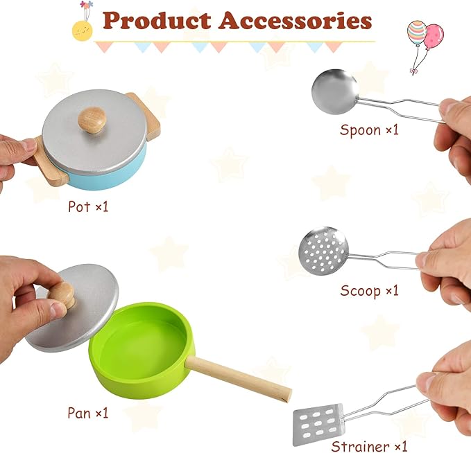 Costzon Kids Kitchen Playset, Wooden Pretend Toy Kitchen Set with Sink, Oven, Microwave, Stove, Pots, Utensils, Play Kitchen for Kids Toddlers, Gift for Boys Girls