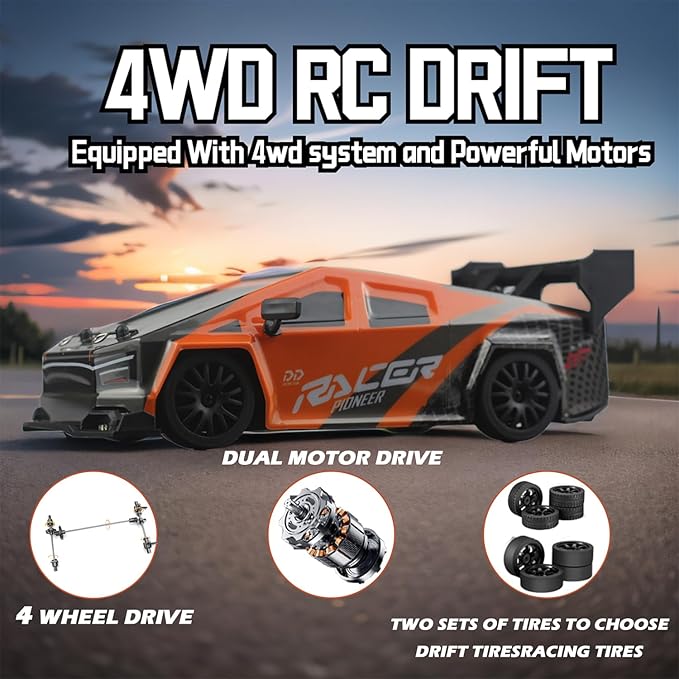 1:24 RC Cybercar, 2.4GHz RC Drift Cars with LED Light, Race Car Toys for Boy Girl 8-12 Years Old, Speed Adjustable 25Km/H,High Speed RC Racing Cars Perfect Toy Gift for Boys & Girls