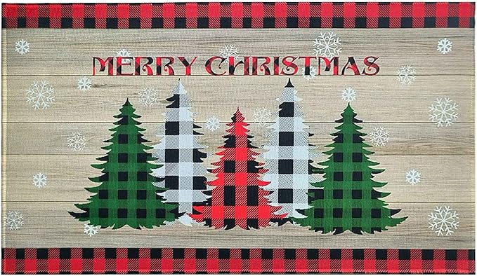 Christmas Doormat Outdoor Entrance Non-Slip Christmas Front Door Mat Xmas Decorative Washable Winter Holiday Welcome Doormat 17"x30" Merry Christmas Decor for Indoor Outdoor