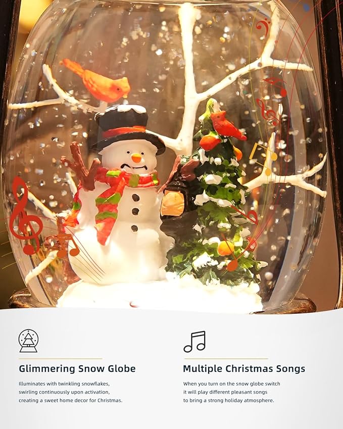 Snow Globe Christmas Decorations - Musical Christmas Snow Globes with 6H Timer,Snowman Cardinal Christmas Tree Scene Snow Globes Lantern USB or Battery Powered,Christmas Decorations Decor for Home