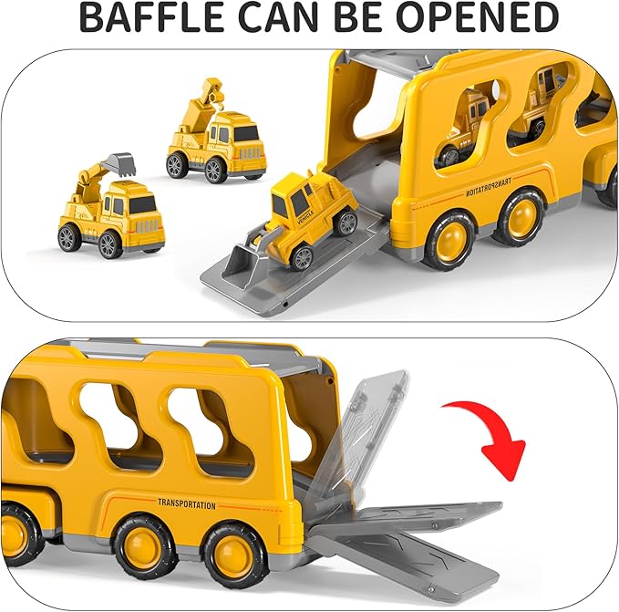TEMI Construction Truck Boy Toys for 3-5 Year Old Toddlers - Toys for 3 4 5 6 7 Years Old Engineering Transport Vehicle Carrier Truck, Kids Excavator Crane Gifts Toys for Boys and Girls Aged 4-6