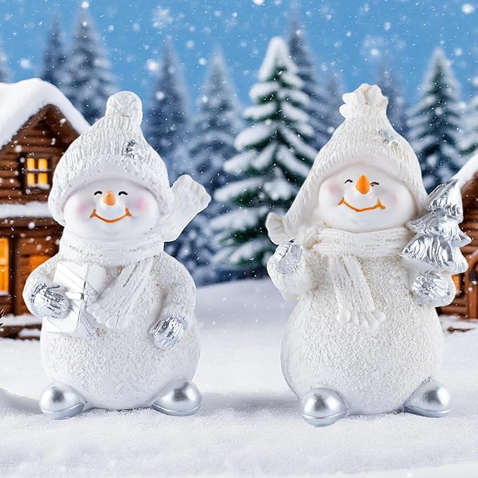 Resin Snowman Christmas Decorative Statues, Ideal for Outdoor Patio Lawn & Indoor Holiday Home Decoration, for Parents and Friends