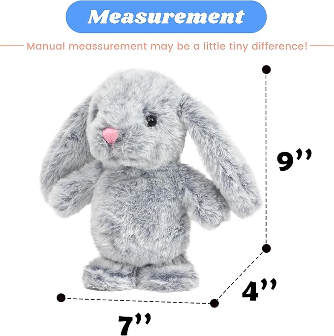 Hopearl Talking Singing Bunny Repeats What You Say Rabbit Walking Electric Interactive Animated Toy Speaking Plush Buddy Gifts for Toddlers, Gray, 9''