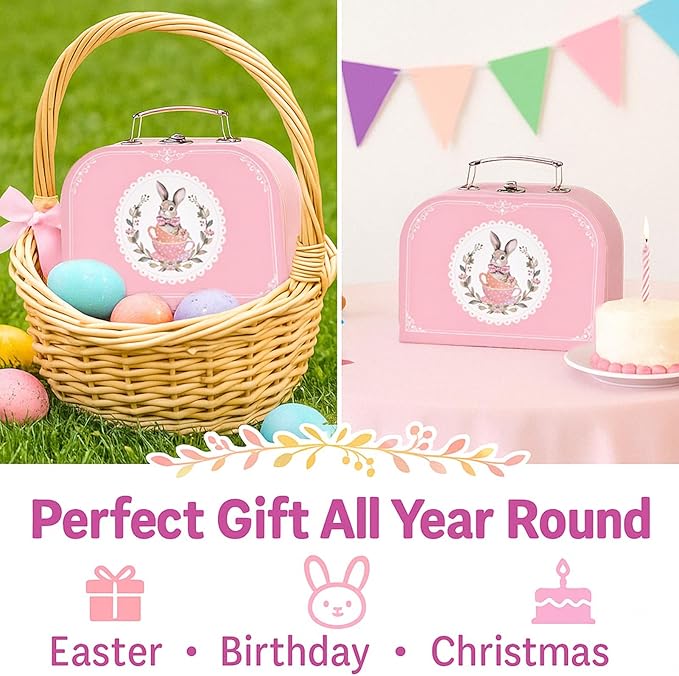 Tea Party Set for Girls – Princess Toddler Birthday Gift, Bunny Tea Time Toys with Teapot, Desserts, Cups, Plates & Carrying Case, Pretend Kitchen Playset for Kids Ages 3-8