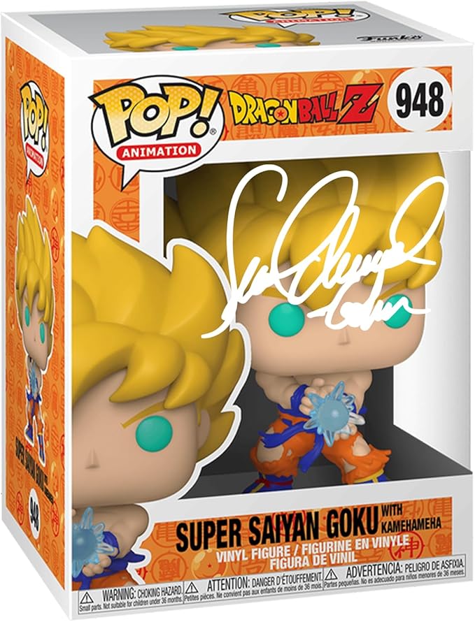 Sean Schemmel Super Saiyan Goku with Kamehameha #948 Voice Actor Facsimile Signed Reprint Laser Autographed Funko POP! Anime Animation Dragon Ball Z Figurine with Protector Case