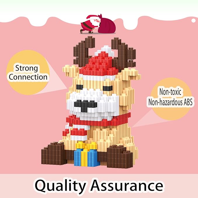 Christmas Building Blocks Deer Compatible with Lego Christmas Micro Blocks Stacking New Toys Holiday Present Box New Year Birthday Gifts for Kids 7 8 9 10 11 12 Years Old (Reindeer)