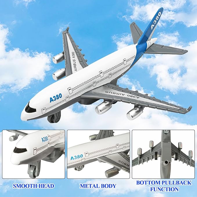 OTONOPI Toy Airplane Die-cast Metal Model Plane Pull Back Aircraft Airline for Kids Cake Toopper Party Favor Age 3+ Pack of 4pcs