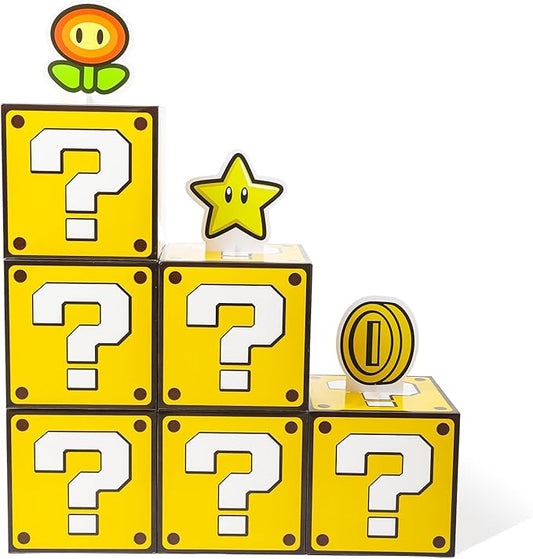 6PCS Big Party Boxes, Question Boxes and 6 Set Centerpieces for Kids Boys Girls Birthday Party Decorations, Game Party, Christmas Halloween Classroom Supplies Favor. (11.8 x 11.8 Inch)