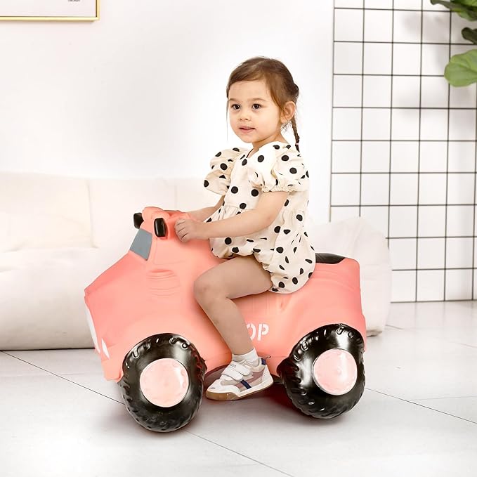 INPANY Bouncy Horse, Pink Car Hopper Toys, Toddler Ride-On Car, Inflatable Kids Hopping Toys, Bouncing Buddies Rubber Bouncer, Outdoor Indoor Birthday Gifts for 2 3 4 Yr Girl Boy