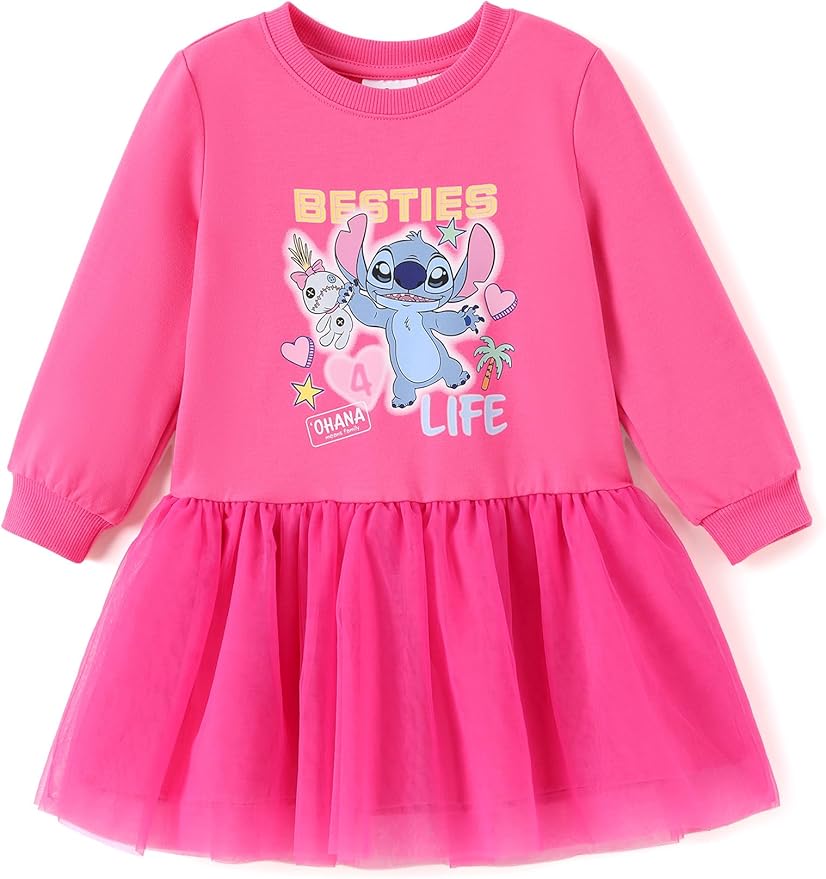 Disney Stitch Minnie Elsa Princess Sweatshirt Dress Toddler Girl Sequin Long Sleeve Pullover Clothes Fall Outfit 2-9 Years