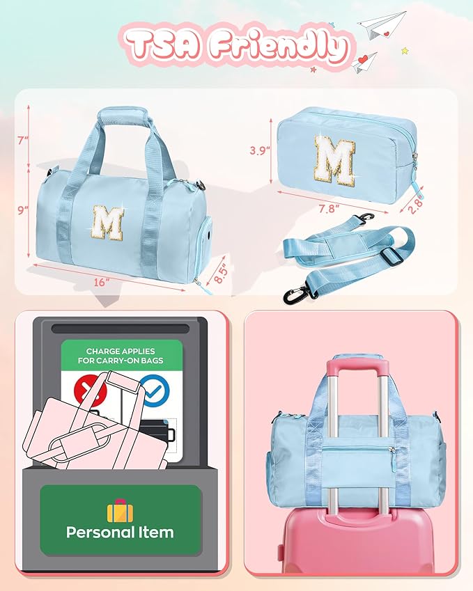 Christmas Gifts for Girls-Girl Gym Bag with Shoe Compartment, Kid Personalized Weekender Overnight Bags, Initial Travel Tote with Makeup Pouch, Gift for 8 Year Old Girl (Letter P)