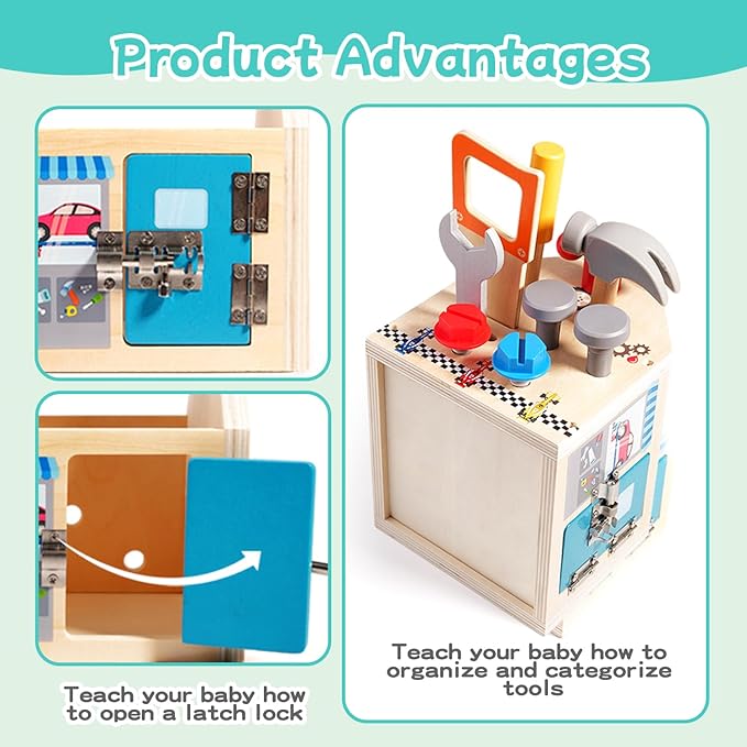 Montessori Toddler Tool Set - 33 PCS Wooden Kids Tools with Box / Bench, Montessori Educational Pretend Play Preschool Toys Gifts for 2 3 4 5 Year Old Boy Girl Kids, STEM Fine Motor Skills Tool Set