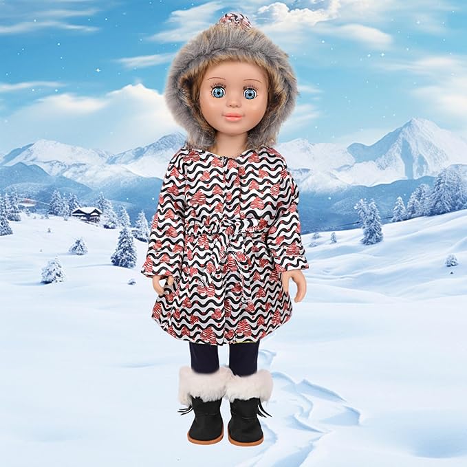 18-inch Doll Down Jacket, Doll Winter Clothing Set, 5 Different Colors and Patterns Available. (White/Black-Heart Print)