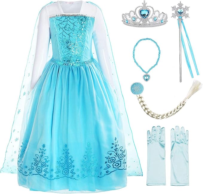 ReliBeauty Girls Sequin Princess Costume Long Sleeve Dress up, Light Blue(with Accessories), 5