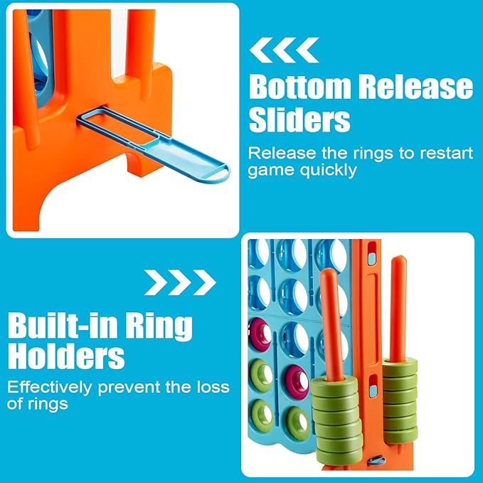 ARLIME Jumbo 4-to-Score Giant Game Set, Backyard Games for Kids & Adults, 4 in A Row W/Quick-Release Lever, 42 Build-in Rings Included, Jumbo Size for Outdoor & Outdoor Play