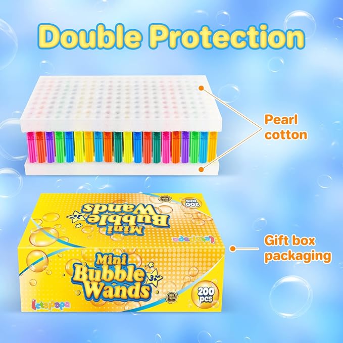 Letapapa Bubble Wand, 200 Pcs Mini Bubble Wands Bulk in 10 Colors, Bubble Party Favors for Kids, Summer Toys, Indoor Outdoor Activity, Themed Birthday, Wedding, for Girls & Boys