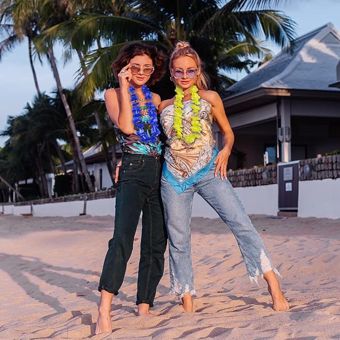 150 Pieces Hawaiian Leis Party Decorations, 50 Styles Flower Necklace Bulk for Tropical Theme Beach Supplies Night Bar Luau Aloha Beach Vacation