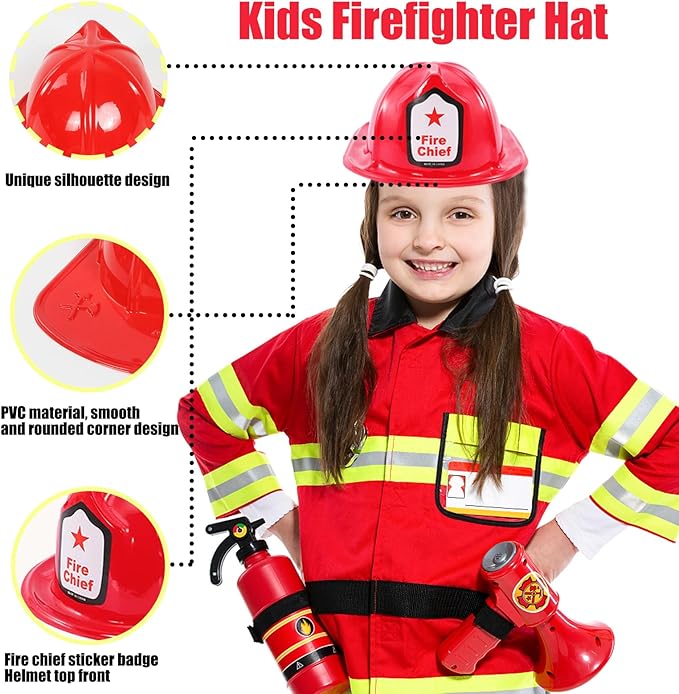 24 PCS Firefighter Hats for Kids,Kids Firefighter Helmet Fire Chief Helmet,Plastic Fireman Hat,Red Children’s Fireman Helmet,Firefighter Hat Costume Dress Up Accessory