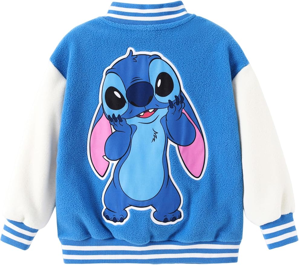 Disney Minnie Mickey Stitch Princess Frozen Elsa Marvel Jacket Lightweight Coat Button up Color Block Sweatshirt 2-14 Years