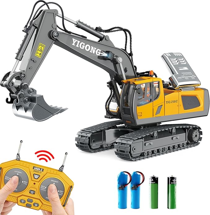 Dwi Dowellin Remote Control Excavator Toys for Boys,Construction Rc Excavators for Kids Age 4-7 8 9 10 Year Old,Ideal Toys,Batteries Included