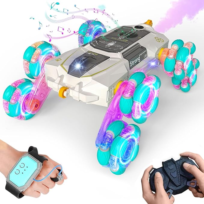 8WD Gesture Sensing Rc Stunt Cars Toys for Kids Age 6-13, Hand Controlled Stunt Car, 2.4Ghz Double-Sided Drift Stunt Car, Xmas Best Gift Ideas for Boys Girl Age 6 7 8 9 10 11 12+ Year (White)