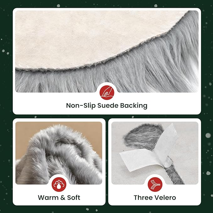 iMucci 24inch Christmas Tree Skirt Wool Fur Grey Tree Skirt Small Tree Skirts Grey Trees Skirt Holiday Party Decoration