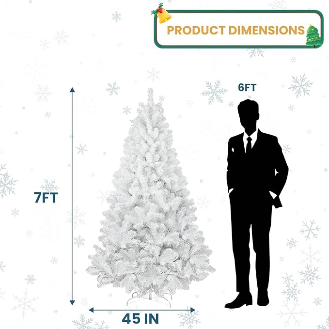 Kadunmina 7ft Artificial White Christmas Tree, Unlit PremiumXmas Tree with 1064 Branch Tips,Fake Spruce Full Hinges Trees for Home,Office,Metal Base