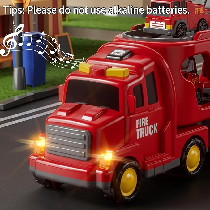 Truck Toys for 3 4 5 6 Years Old Boys, Toddler Car Toys for Toddler Boys Ages 3-5, Fire Toys Car Carrier Vehicle Toy Set, Kids Toys Truck Set for Age 3-9