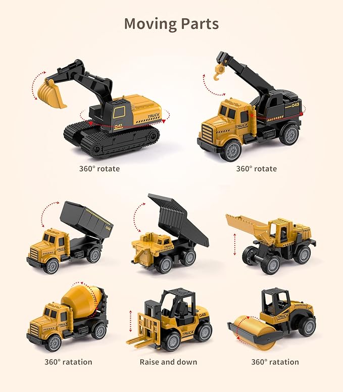Mini Construction Toys for Kids, Die Cast Construction Truck Vehihcles with Stickers for Toddler Age 3 4 5 6 7 8 Years Old, Metal Dump Truck, Excavator Sandbox Car Toys for Outdoor Pretend Play