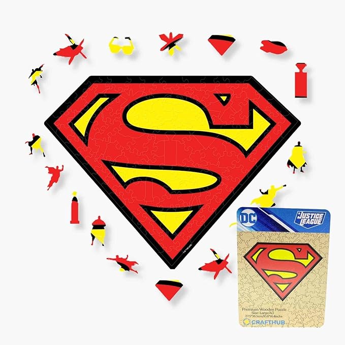Crafthub DC Wooden Puzzles for Adults – A3 Size with 127 Pieces Wood Puzzles – Superman Logo – Jigsaw Puzzles with Unique Shapes – 10.8" x 14.3"