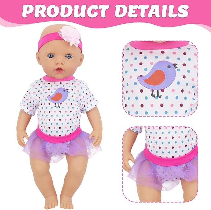 4 Sets Baby Doll Clothes for 14-18 Inch Dolls, 16 Inch Baby Doll Fashion Clothes Dresses and Accessories Outfits for New Born Baby Dolls(No Doll)