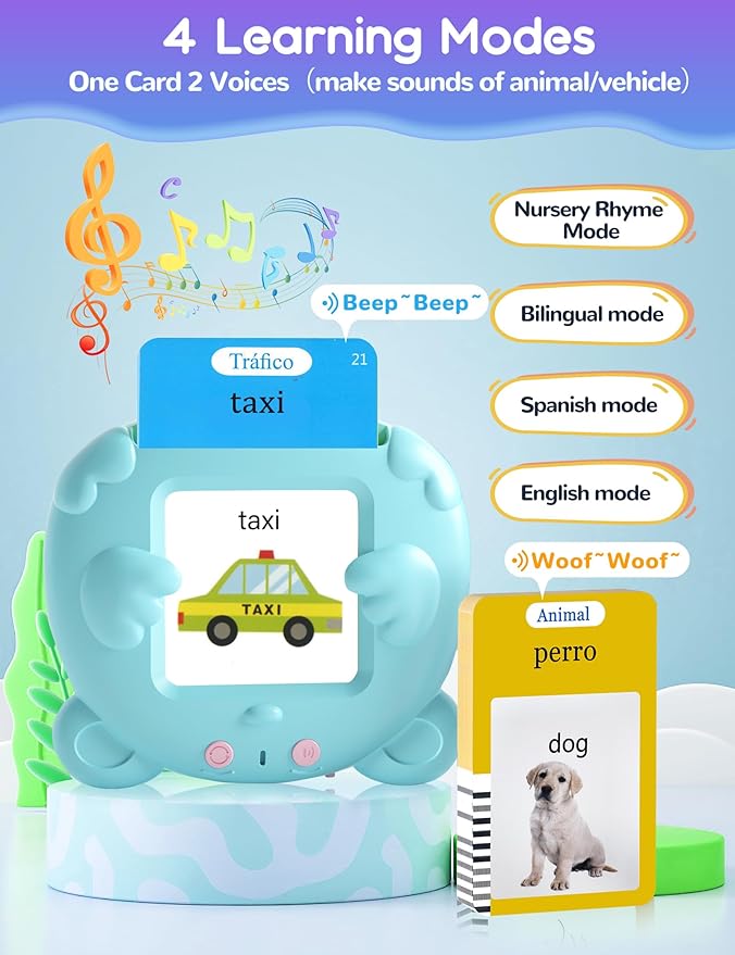 Spanish & English Talking Flash Cards for Toddlers, 510 Sight Words Bilingual Learning Toys for Children, Autism Pocket Speech Therapy Toys, Española Vocabulary Educational Flashcards