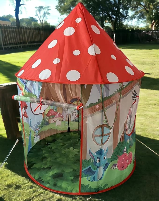 Mushroom Play Tent for Kids Toddlers, Pop Up Imagine Portable Toy Gift, Princess Playhouse Fairy Tale Wizard Unicorn Magic Dragon
