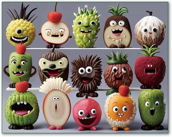 100 Piece Large Piece Donuts Jigsaw Puzzle for Kids Teens Age 4-8 Gift Family Game Unique Shapes Cute Monsters Puzzle (Happy Fruits)