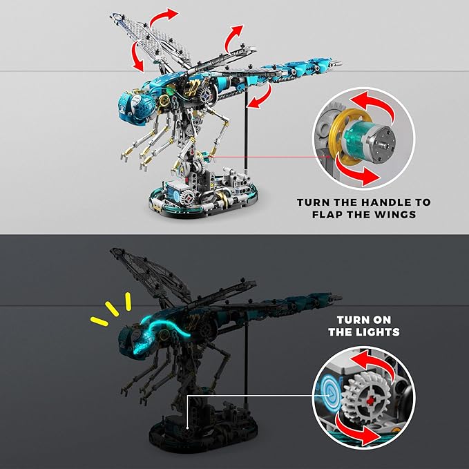 Mechanical Dragonfly Building Blocks for Adults, Insect Animal World Model with LED Light & Display Stand, Educational STEM Toys for Teens 14+ and Adult Home or Office Décor (866PCS)