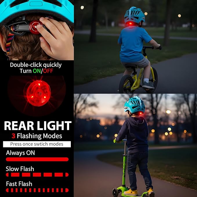 KINGBIKE Toddler Helmet 2-3-5-8 Years Kids Balance Bike Helmets Size Adjustable 3D Dinosaur with Led Light for Skateboard Scooter Cycling Skaterolling