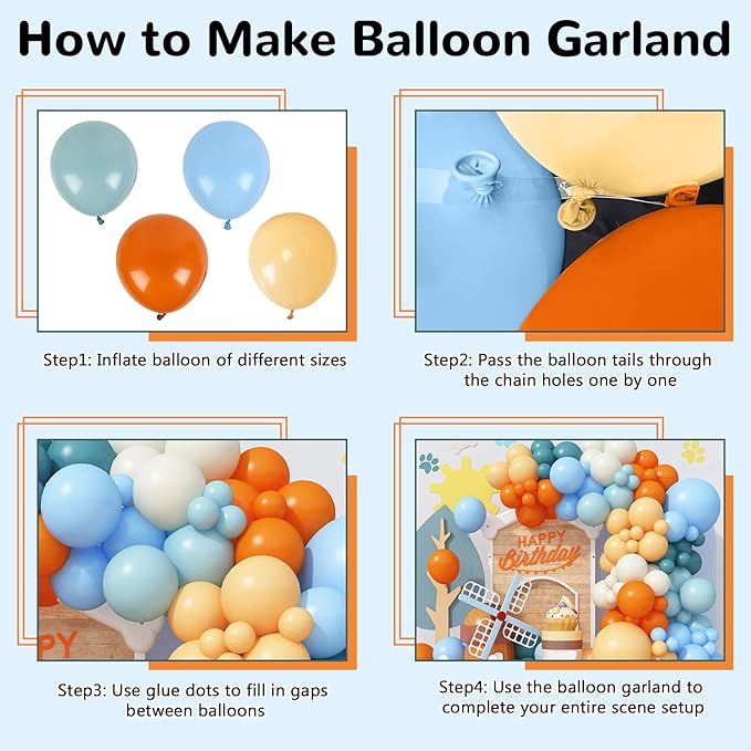 Orange and Blue Balloon Garland Arch Kit, 125pcs Retro Burnt Orange Baby Dusty Fog Blue Beige Ivory White Latex Balloons Arch for Birthday Decor, Boys Baby Shower Wedding Graduation Party Decorations